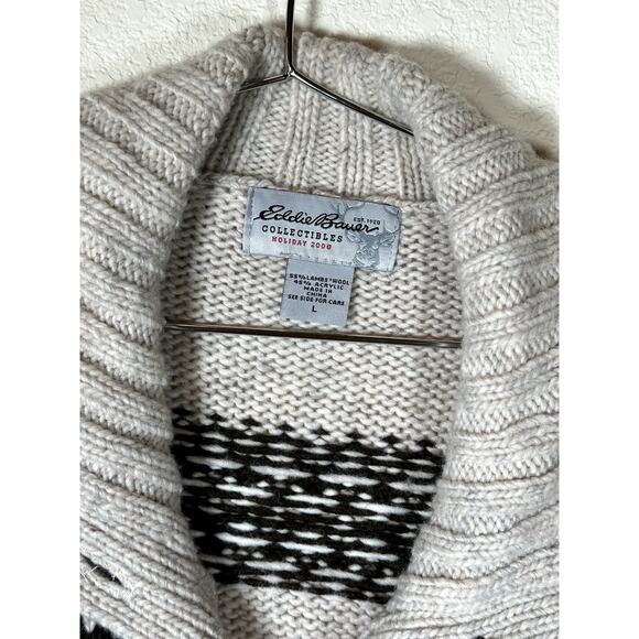 Eddie Bauer Collectibles Deer Cardigan Women’s Large Beige Tie Waist Y2K VTG - Picture 3 of 12